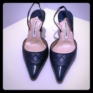 Manolo Blahnik Navy Quilted Singbacks